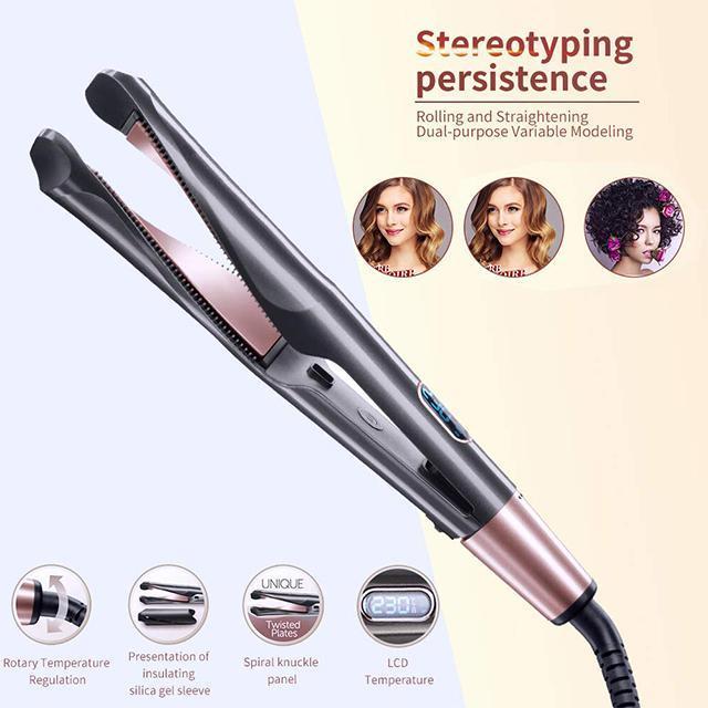 Hair Straightener Curling Iron 2 in 1 Tourmaline Ceramic Twisted Flat Iron - RAPBLUE