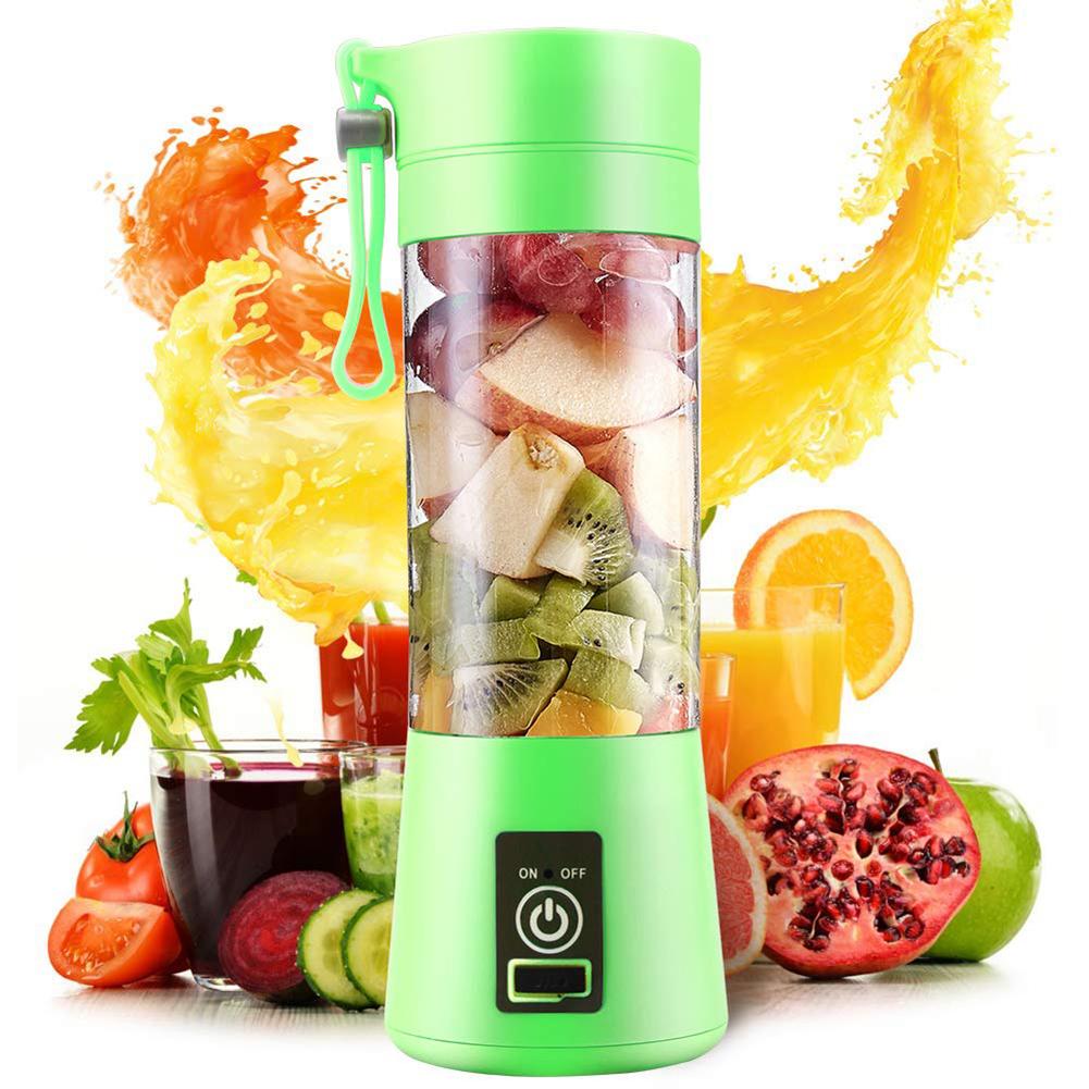 Portable Home USB Rechargeable 4Blade Electric Fruit Extractor Juice Blender Extractor Fruit Smoothie Maker Cup Bottle and Cover - RAPBLUE
