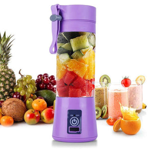 Portable Home USB Rechargeable 4Blade Electric Fruit Extractor Juice Blender Extractor Fruit Smoothie Maker Cup Bottle and Cover - RAPBLUE