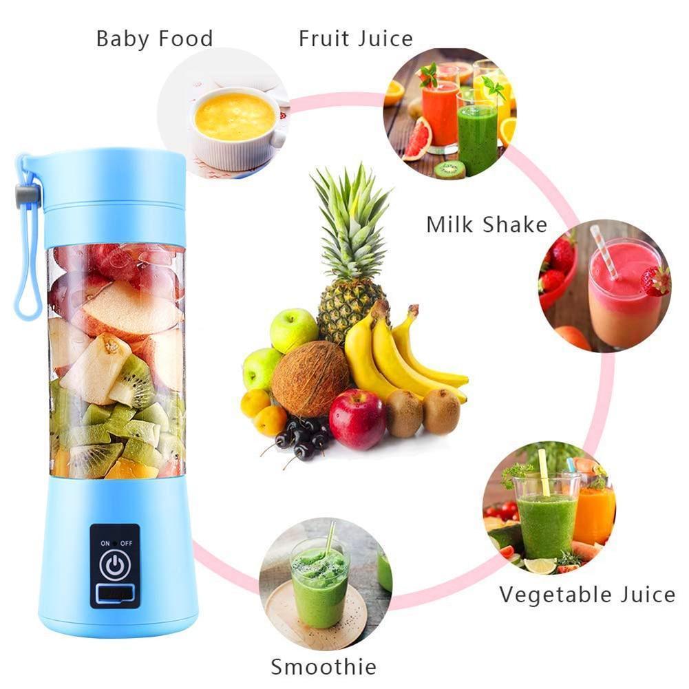 Portable Home USB Rechargeable 4Blade Electric Fruit Extractor Juice Blender Extractor Fruit Smoothie Maker Cup Bottle and Cover - RAPBLUE