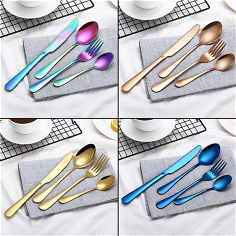4 Pcs Beautiful Dinnerware Set - Stainless Steel Cutlery Silverware Tableware - RAPBLUE