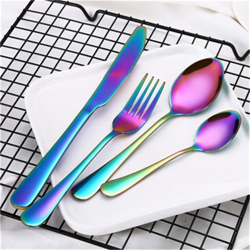 4 Pcs Beautiful Dinnerware Set - Stainless Steel Cutlery Silverware Tableware - RAPBLUE