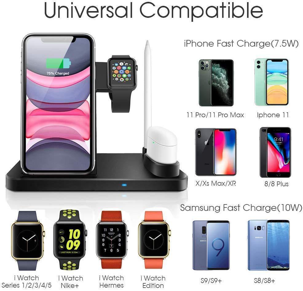 4 in 1 Wireless Charger, Qi 10W Fast Charging Station for iWatch Airpods iPhone Samsung - RAPBLUE