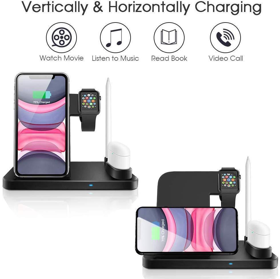 4 in 1 Wireless Charger, Qi 10W Fast Charging Station for iWatch Airpods iPhone Samsung - RAPBLUE