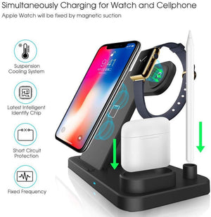4 in 1 Wireless Charger, Qi 10W Fast Charging Station for iWatch Airpods iPhone Samsung - RAPBLUE