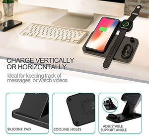 4 in 1 Wireless Charger, Qi 10W Fast Charging Station for iWatch Airpods iPhone Samsung - RAPBLUE