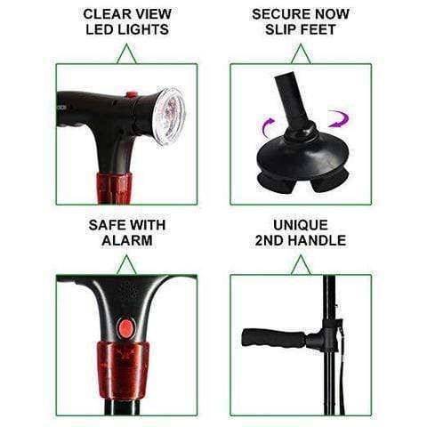 Venerate - Self standing fordable walking cane with 6 led lights - RAPBLUE