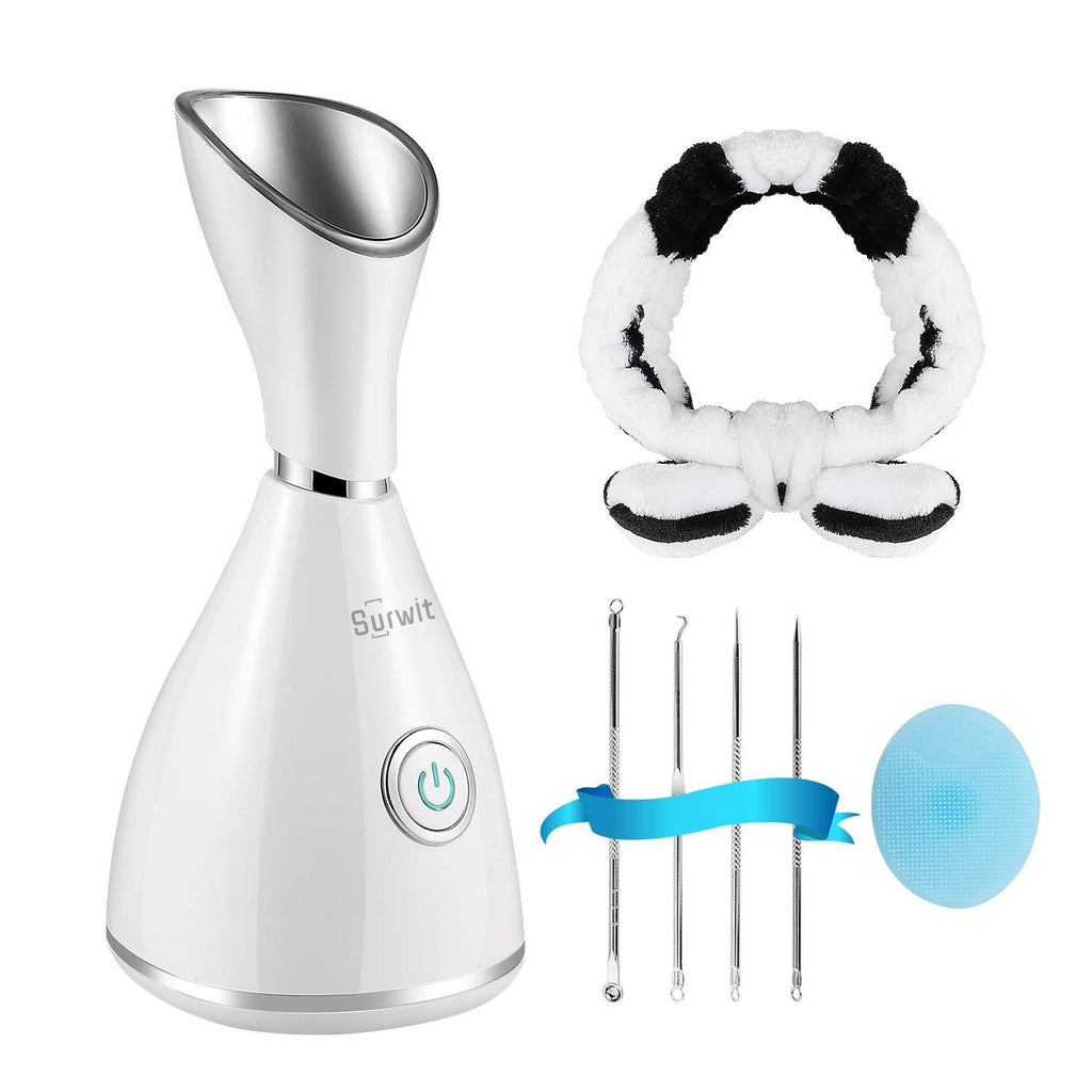 Facial Steamer - Surwit Nano Ionic Face Steamer Deep Cleaning SPA Humidifier, for Skin Moisturizing Cleansing Pores, With Blackhead Remover Kit, Hair Band, Face Brush - RAPBLUE