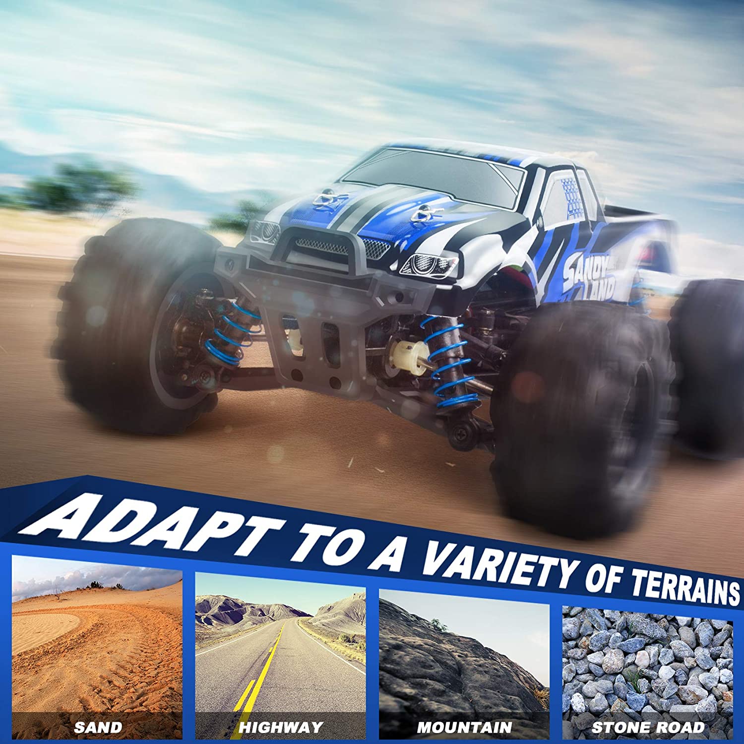 1:18 Scale Electric Remote Control Off Road Monster RC Car Truck - RAPBLUE