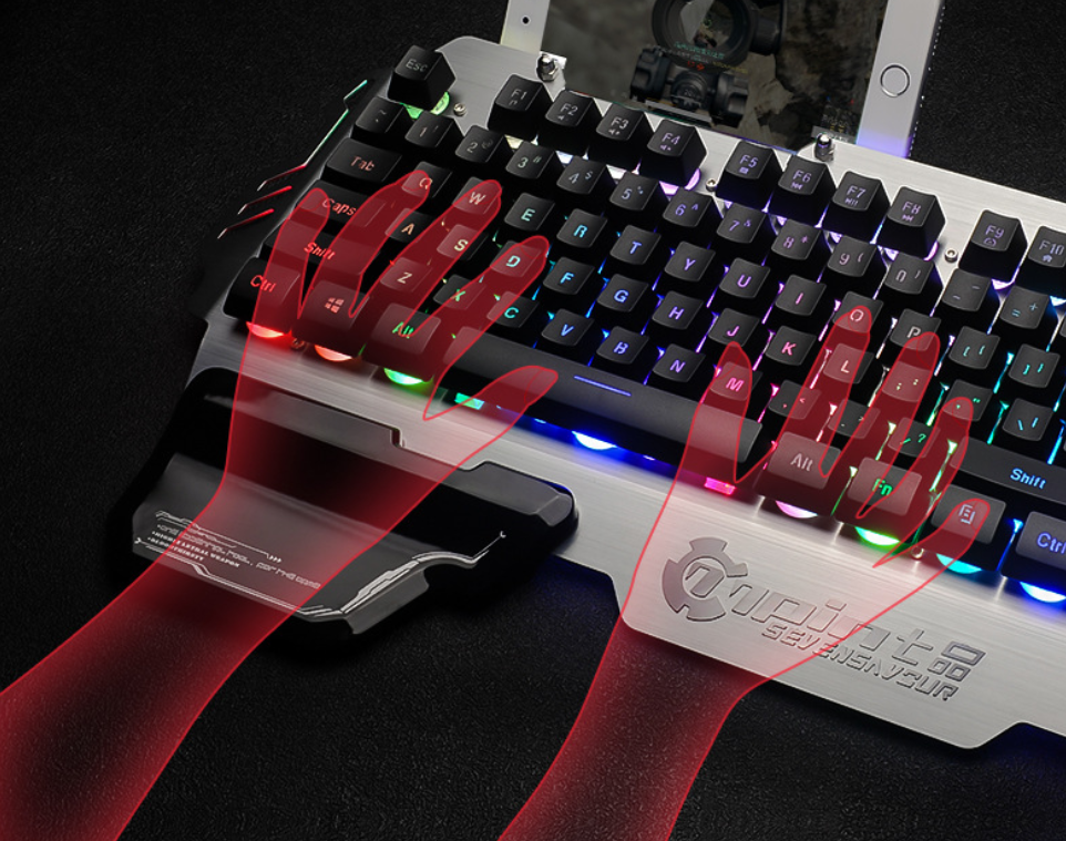 RGB Backlit Semi Mechanical Gaming Keyboard with Wrist Rest - RAPBLUE