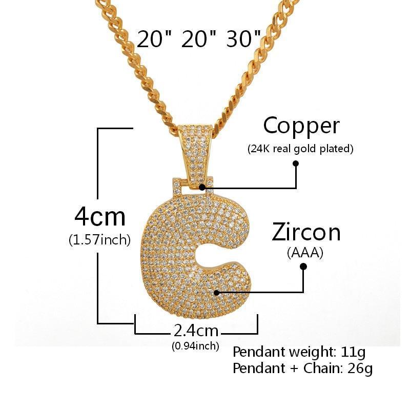 A-Z Custom Name Bubble Letters Necklaces & Pendant Chain - Gold/Silver - RAPBLUE