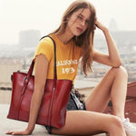 Women Genuine Leather Top Handle Satchel Daily Work Tote Shoulder Bag Large Capacity - RAPBLUE