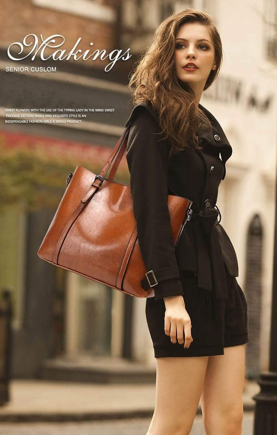 Women Genuine Leather Top Handle Satchel Daily Work Tote Shoulder Bag Large Capacity - RAPBLUE