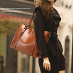 Women Genuine Leather Top Handle Satchel Daily Work Tote Shoulder Bag Large Capacity - RAPBLUE