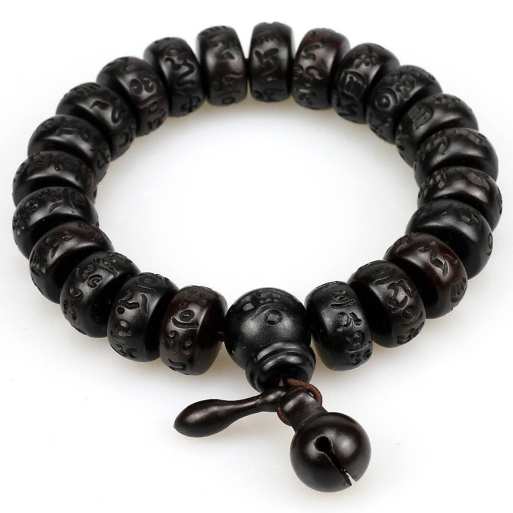 HAND-CARVED PEACHWOOD MALAS TIBETAN BUDDHIST PRAYER BRACELET - RAPBLUE