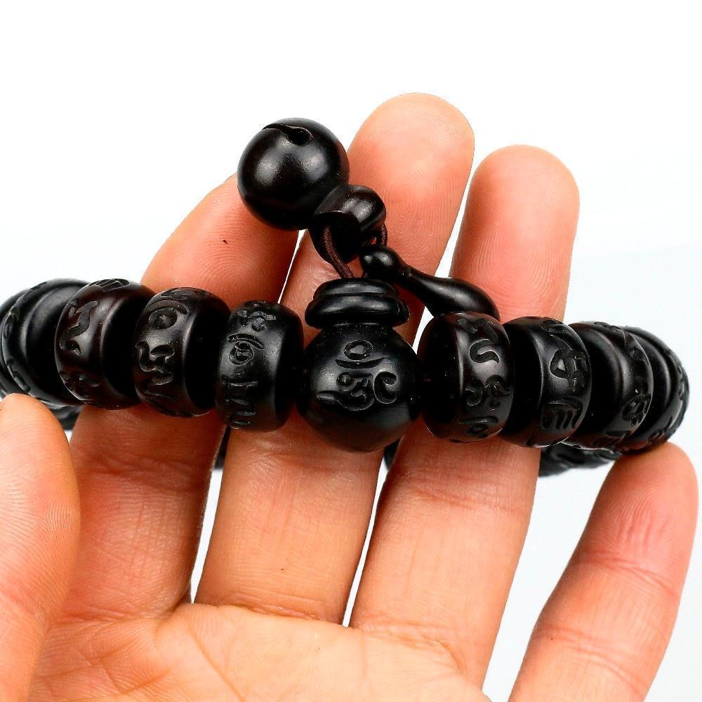 HAND-CARVED PEACHWOOD MALAS TIBETAN BUDDHIST PRAYER BRACELET - RAPBLUE