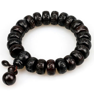 HAND-CARVED PEACHWOOD MALAS TIBETAN BUDDHIST PRAYER BRACELET - RAPBLUE