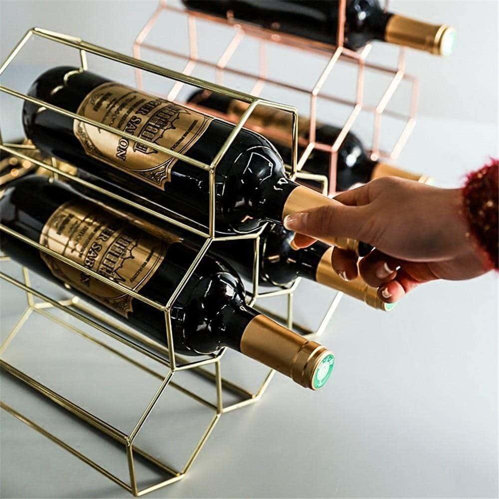 Geometric Metal Wine Rack with 6 Bottle Holder - RAPBLUE