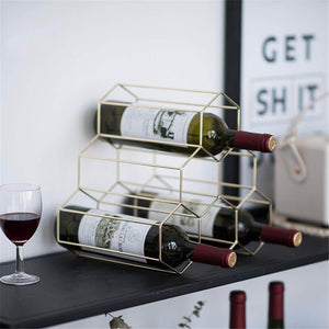 Geometric Metal Wine Rack with 6 Bottle Holder - RAPBLUE