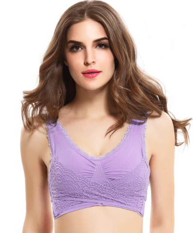 THE GENTLE BRA - FRONT CROSS SIDE-BUCKLE LACE WIRELESS LIFT BRA - RAPBLUE