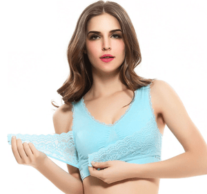 THE GENTLE BRA - FRONT CROSS SIDE-BUCKLE LACE WIRELESS LIFT BRA - RAPBLUE