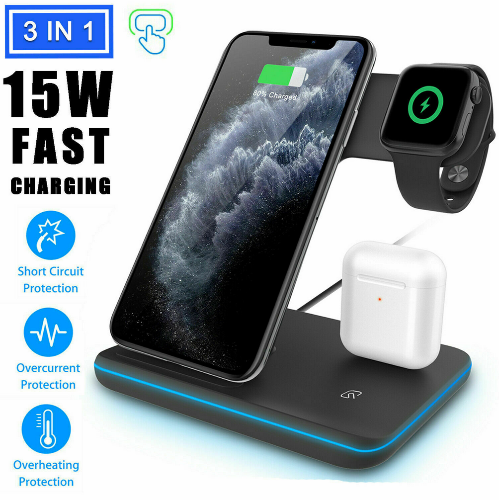 3 In 1 Qi Fast Wireless Charging Smart Station Dock - RAPBLUE