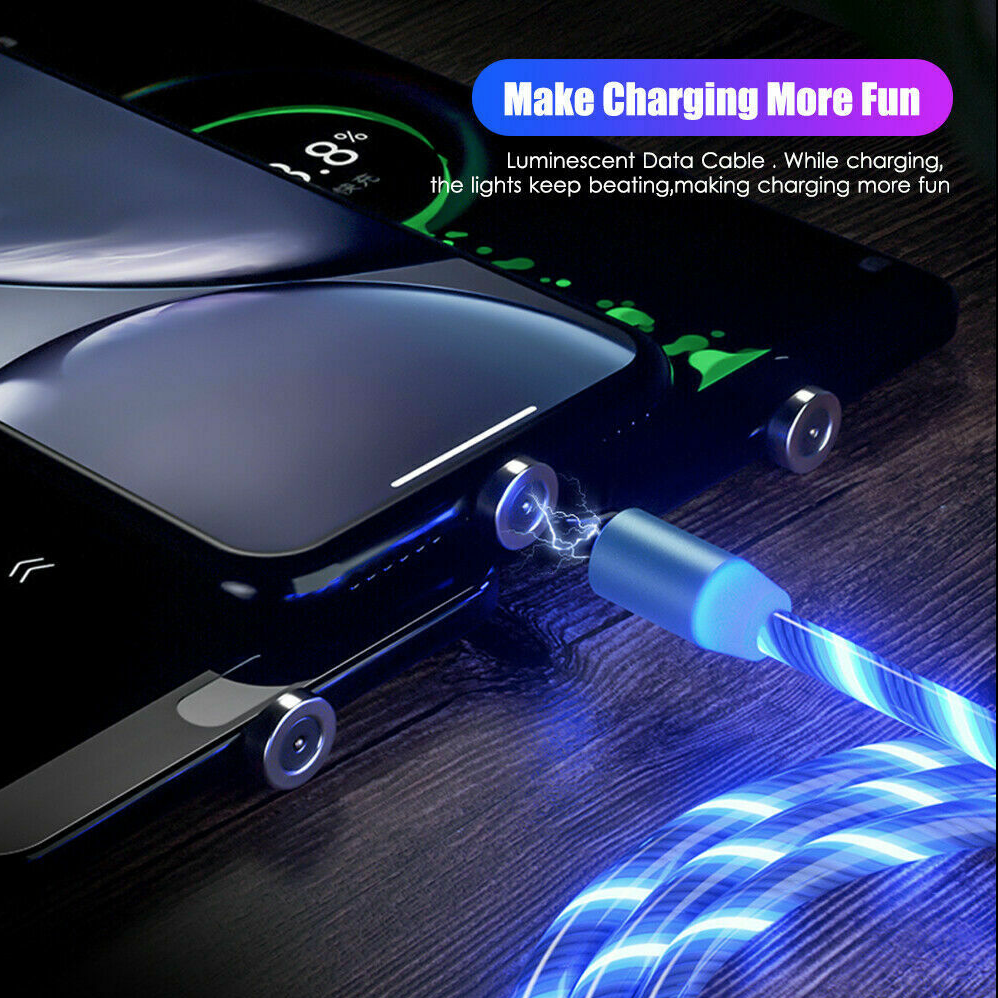 IGLOW™ GLOWING LED MAGNETIC 3 IN 1 USB CHARGING CABLE - RAPBLUE