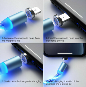 IGLOW™ GLOWING LED MAGNETIC 3 IN 1 USB CHARGING CABLE - RAPBLUE