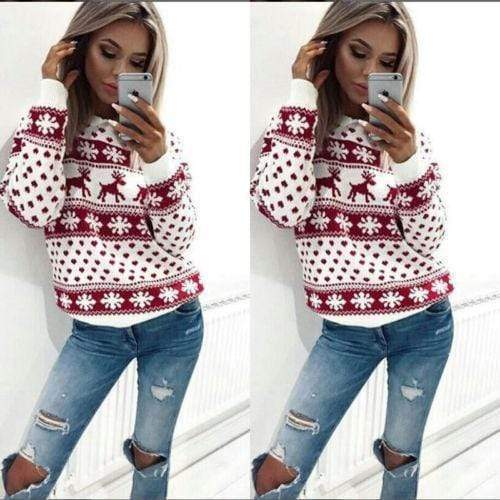 Women's Ugly Christmas Sweater with Reindeers - RAPBLUE