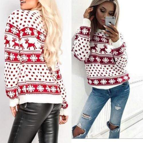 Women's Ugly Christmas Sweater with Reindeers - RAPBLUE