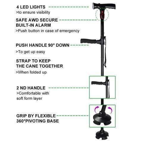 Venerate - Self standing fordable walking cane with 6 led lights - RAPBLUE