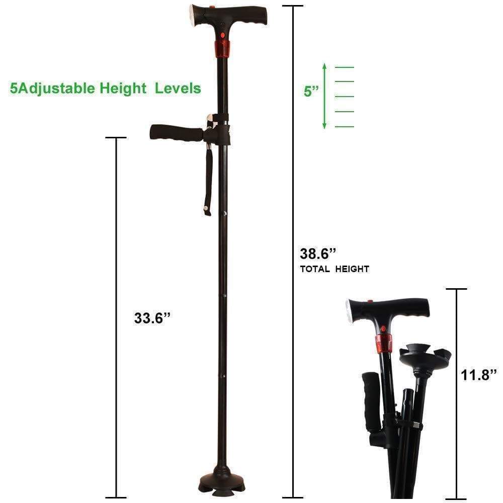 Venerate - Self standing fordable walking cane with 6 led lights - RAPBLUE