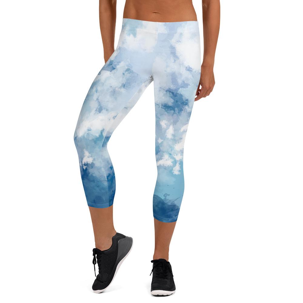 High Waisted Capri Yoga Leggings - SKY - RAPBLUE