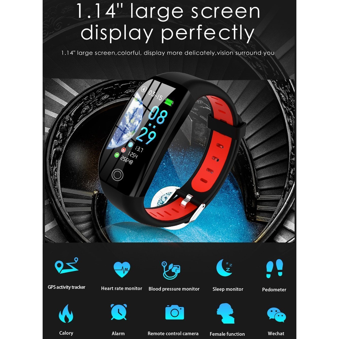 New IP68 Waterproof Fitness Bracelet Blood Pressure Monitor Sleep Tracker Pedometer Smartwatch - RAPBLUE