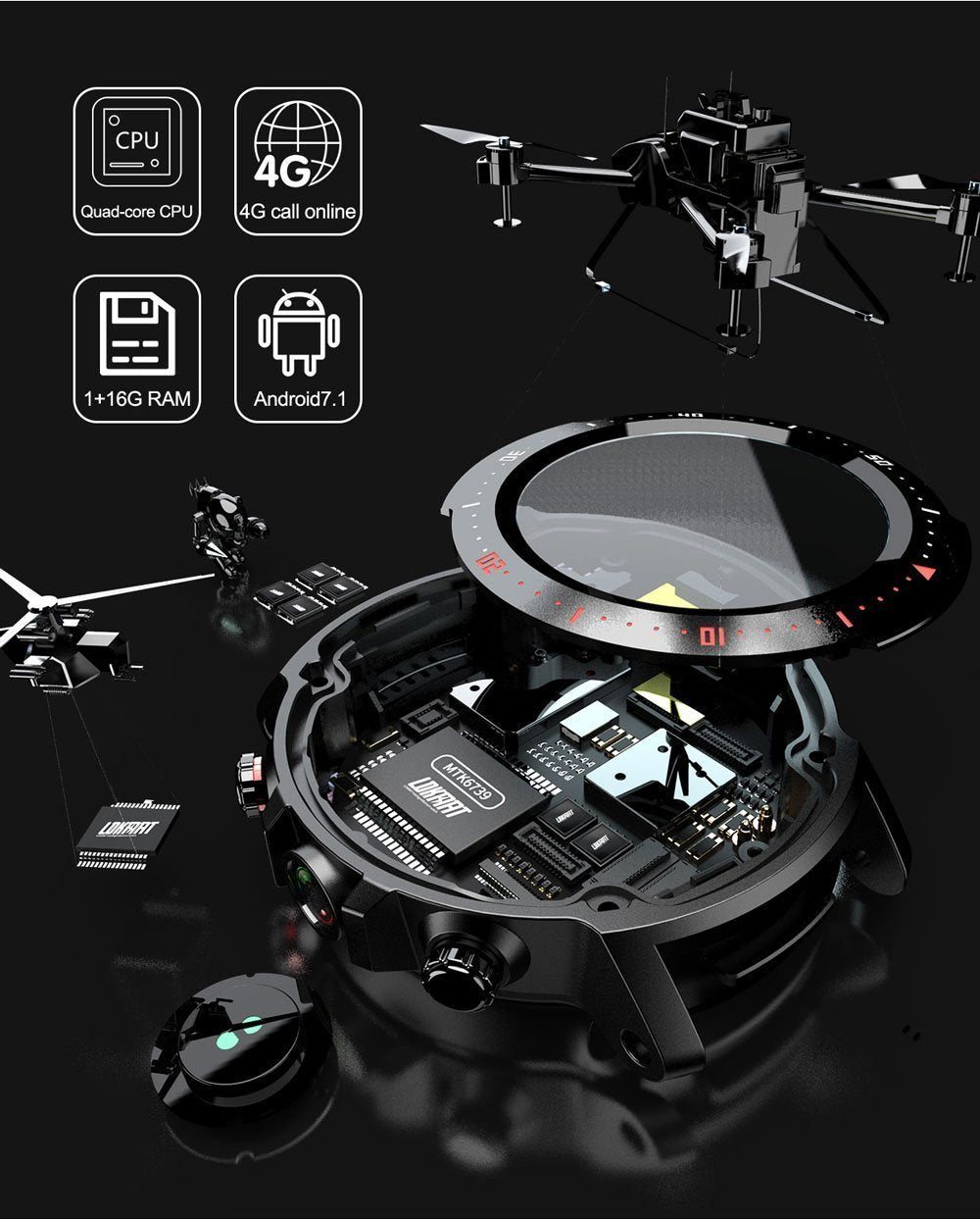 New 4G LTE GPS WiFi Bluetooth IP67 Waterproof Heart Rate Tracker Smart Watch For Android iOS - RAPBLUE