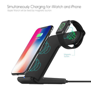 Qi Wireless Desk Charger 2-In-1 Fast Charging Dock For Samsung iPhone Apple Watch - RAPBLUE