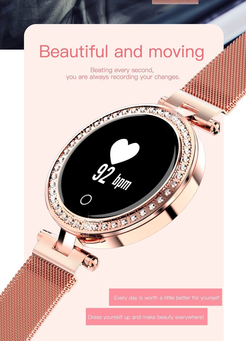 New IP68 Waterproof Heart Rate Blood Pressure Monitor Pedometer Calorie Smartwatch For Women Ladies - RAPBLUE