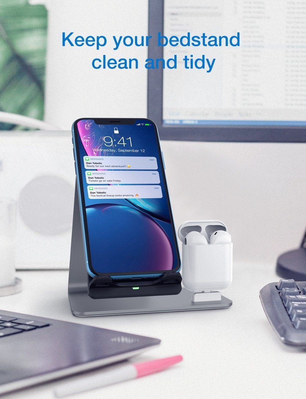 2-In-1 Airpods Stand Wireless Charging Desktop Tablet Dock For iPhones