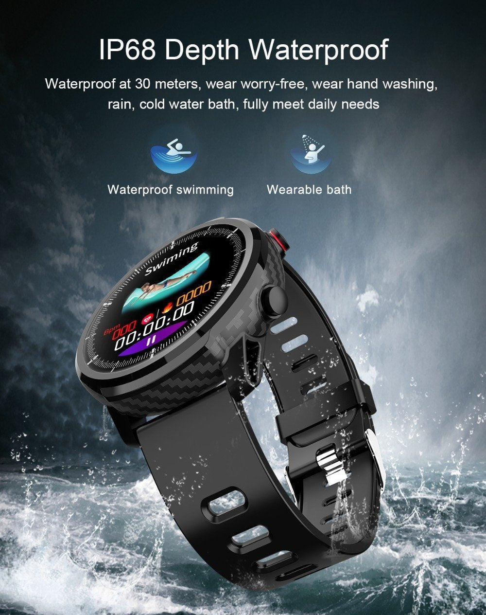 New IP67 Waterproof Heart Rate Monitor Blood Pressure Fitness Tracker Smartwatch For Android iPhone - RAPBLUE