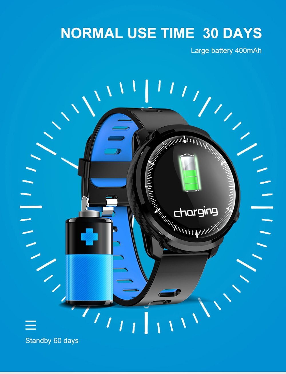 New IP68 Waterproof Heart Rate Pedometer Fitness Tracker Smartwatch For iPhone Androids - RAPBLUE