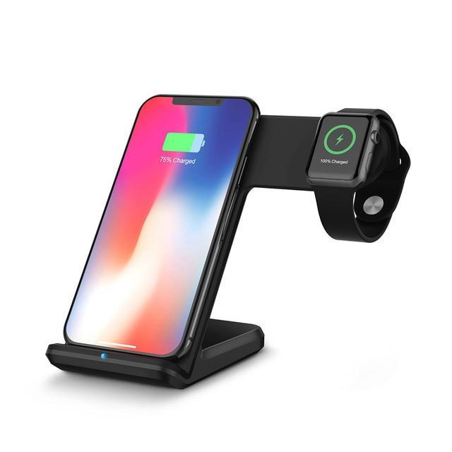 Qi Wireless Desk Charger 2-In-1 Fast Charging Dock For Samsung iPhone Apple Watch - RAPBLUE