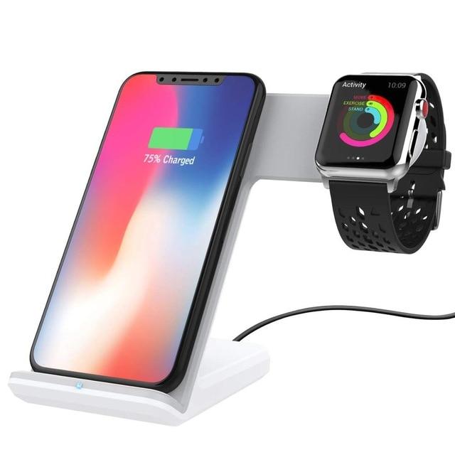 Qi Wireless Desk Charger 2-In-1 Fast Charging Dock For Samsung iPhone Apple Watch - RAPBLUE