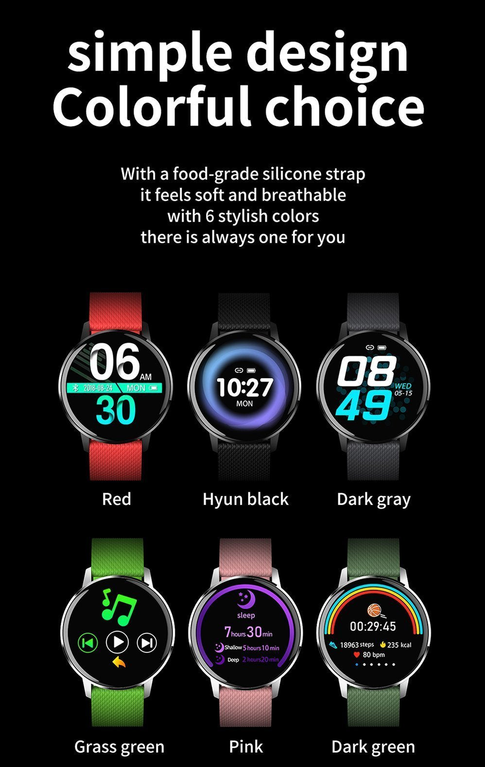 Smartwatch Heart Rate Monitor Fitness Tracker IP68 Waterproof For Android IOS - RAPBLUE