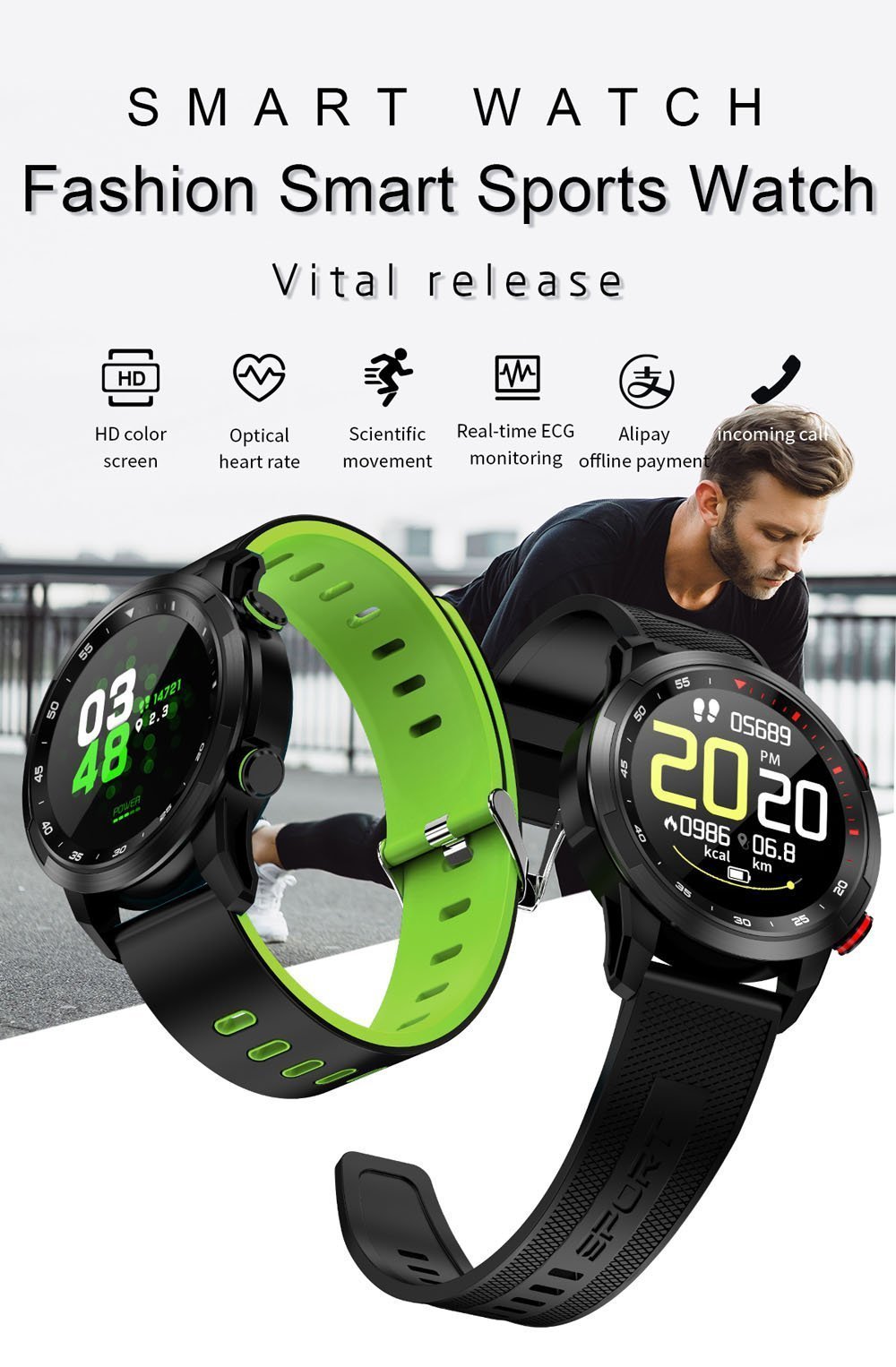 New Waterproof Full Touch IPS Screen Heart Rate Sport Fitness Tracker Smartwatch For iPhones Android - RAPBLUE