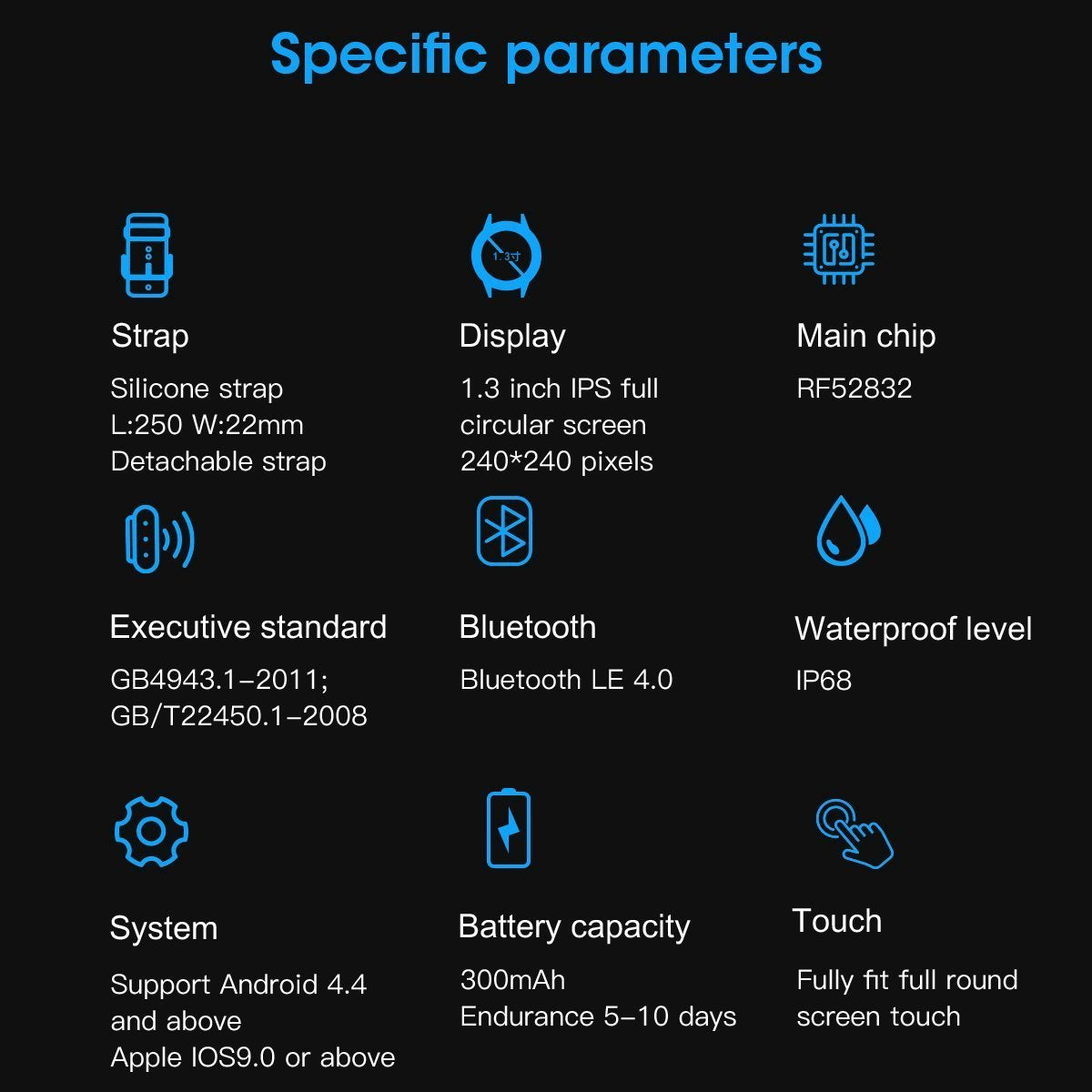 New IP68 Waterproof Heart Rate Fitness Tracker Full Touch Screen Smartwatch For iPhone Samsung Xiaomi - RAPBLUE