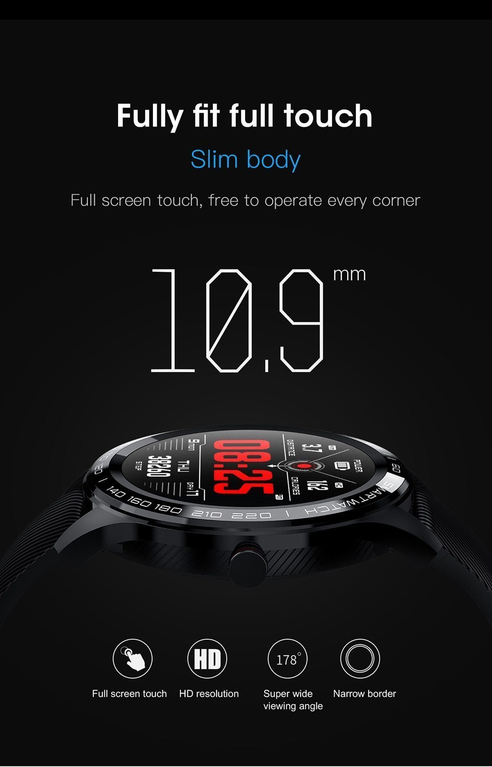 New IP68 Waterproof Heart Rate Fitness Tracker Full Touch Screen Smartwatch For iPhone Samsung Xiaomi - RAPBLUE