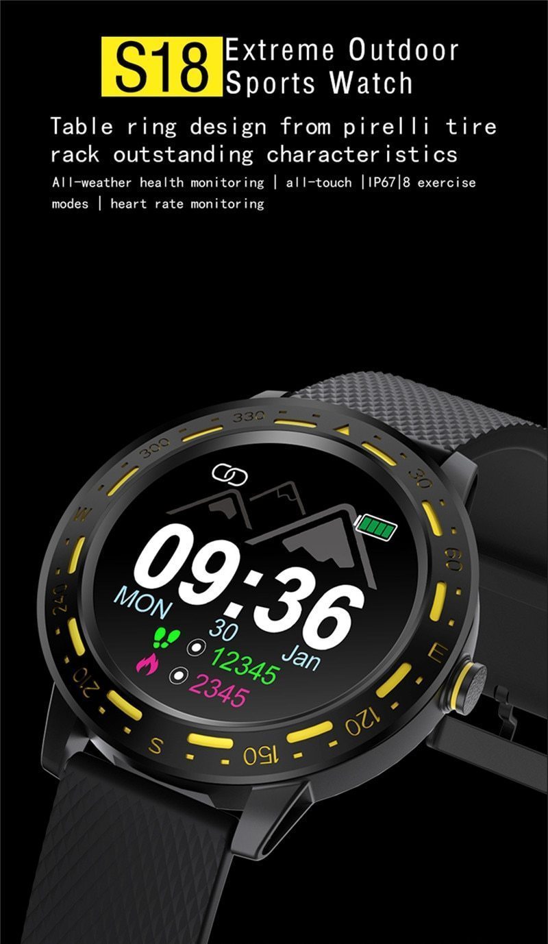 New IP67 Waterproof 1.3'' Full Touch Screen Heart Rate Fitness Tracker Sport Smartwatch - RAPBLUE