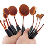 Oval Makeup Brush Professional 10Pcs Rose Gold - RAPBLUE