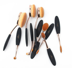 Oval Makeup Brush Professional 10Pcs Rose Gold - RAPBLUE