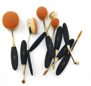 Oval Makeup Brush Professional 10Pcs Rose Gold - RAPBLUE